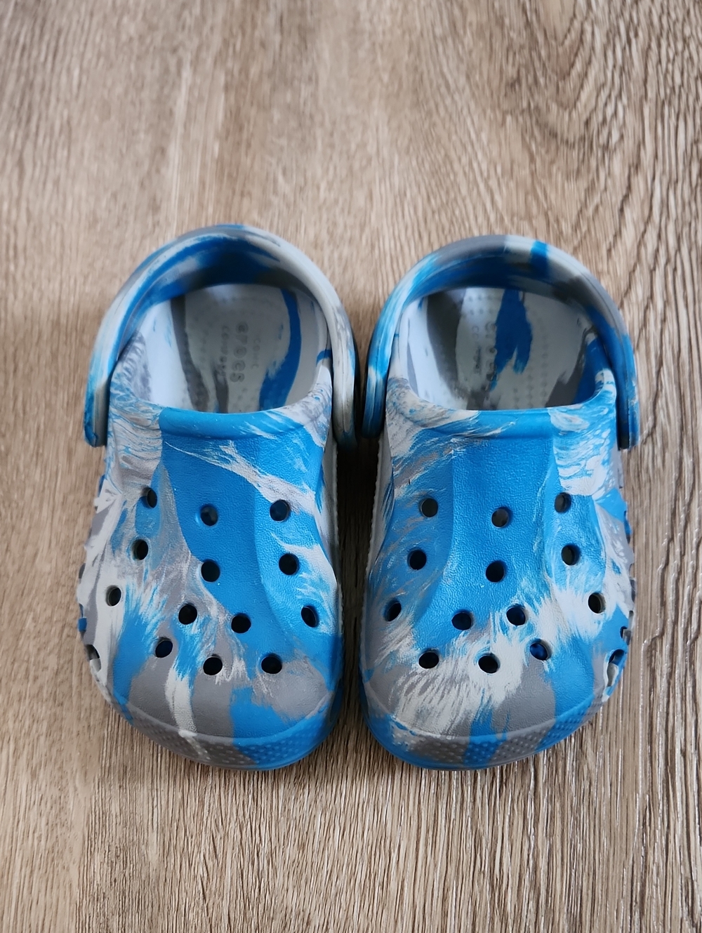 Kids Toddler CROCS Blue & Gray Marble Tie Dye Slip-On Clogs - Size 7c